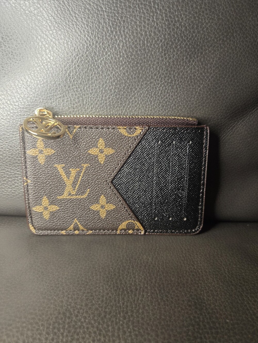 Brown Monogram and Black Card Case with Gold Hardware